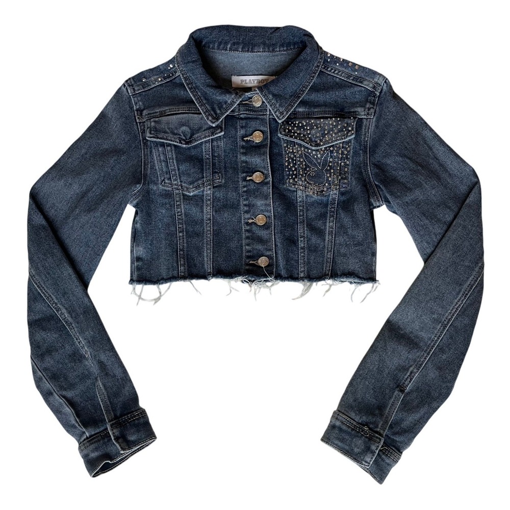 Playboy Bedazzled Bunny Cropped Jean Jacket